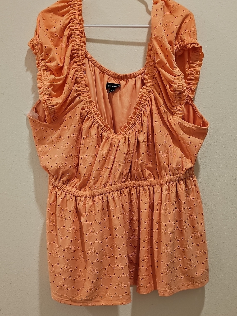 torrid Peach Eyelet Ruffle Waist Tank
